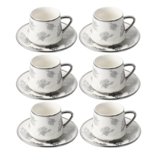 Ceramic Coffee Cup and Saucer Set of 6 Pcs Abstract Print Design 90ml