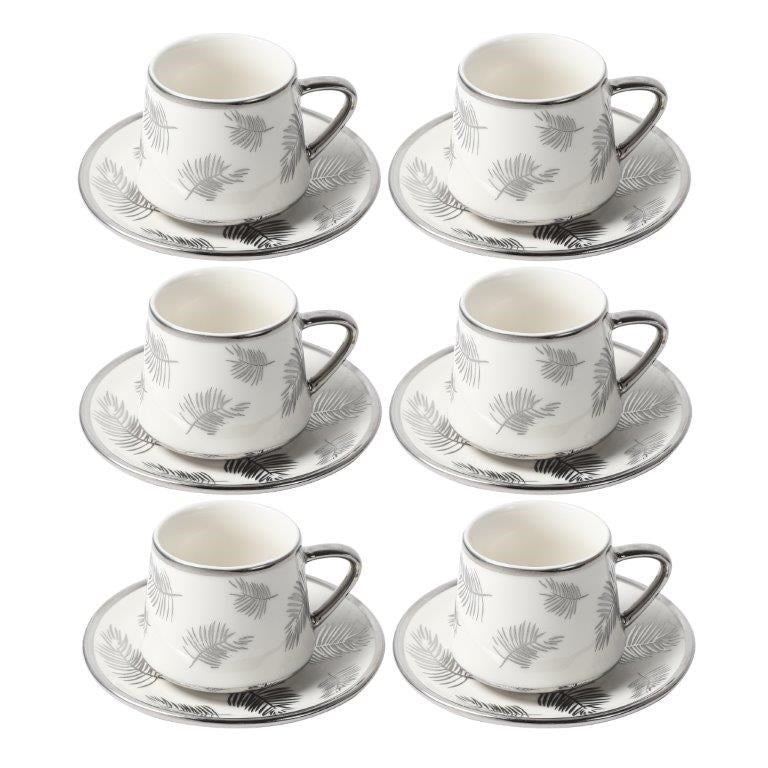 Ceramic Coffee Cup and Saucer Set of 6 Pcs Abstract Print Design 90ml