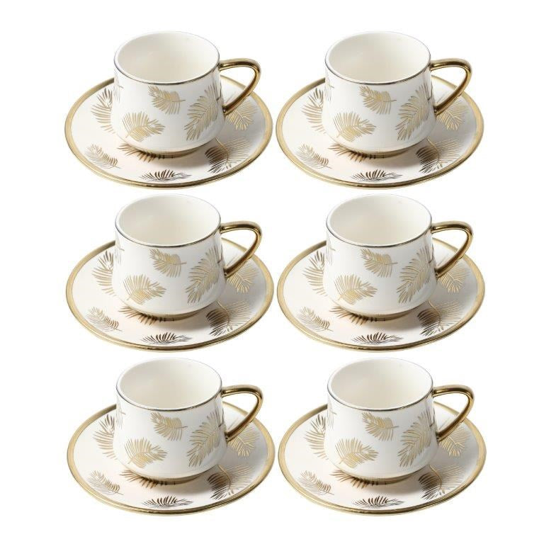 Ceramic Tea Cup and Saucer Set of 6 Pcs Abstract Print Design 180ml