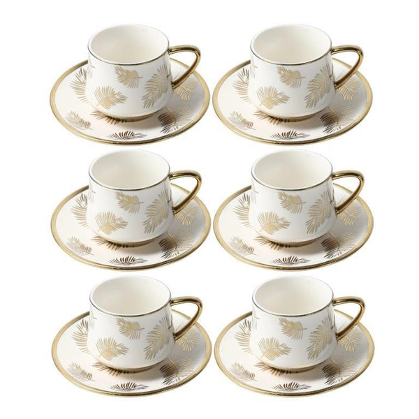 Ceramic Tea Cup and Saucer Set of 6 Pcs Abstract Print Design 180ml