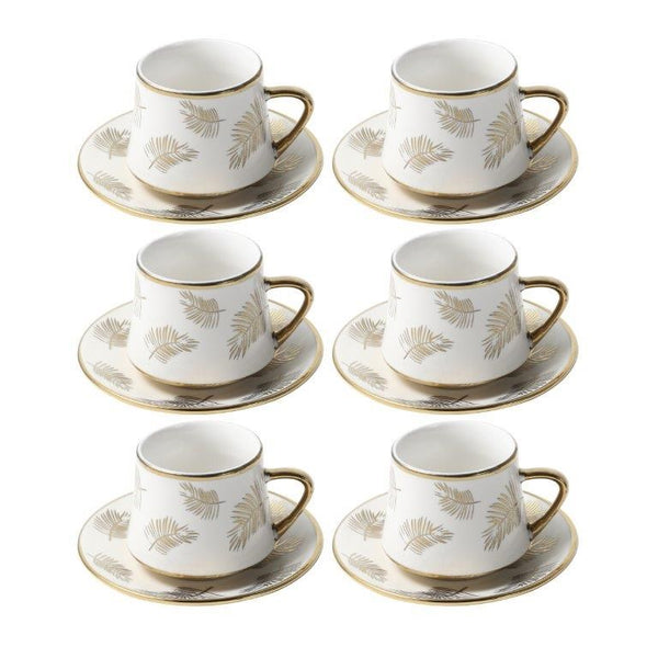 Ceramic Coffee Cup and Saucer Set of 6 Pcs Abstract Print Design 90ml