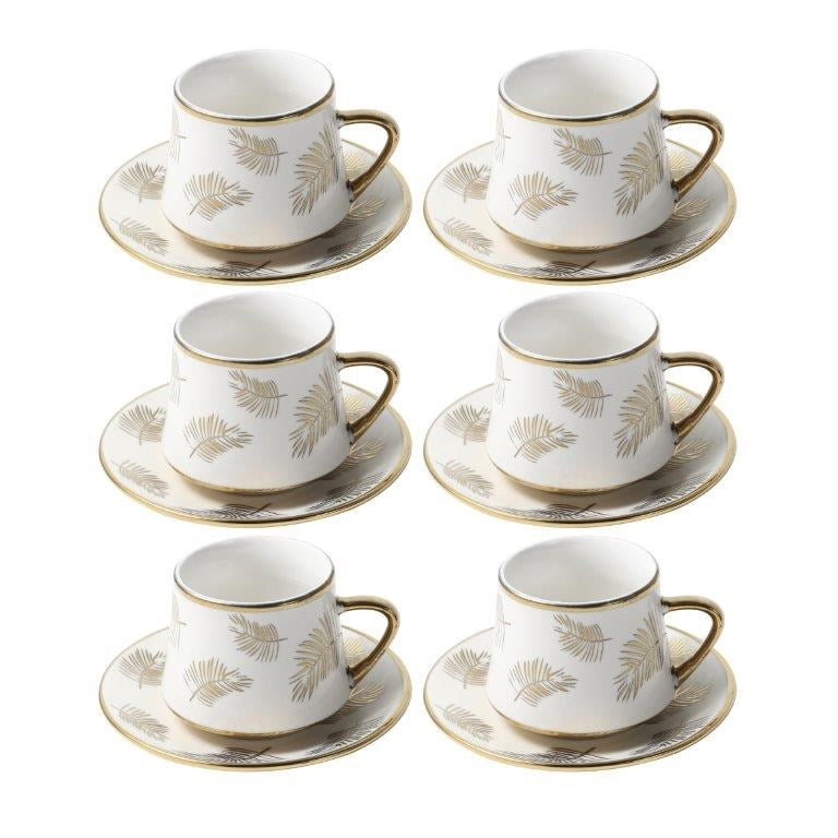 Ceramic Coffee Cup and Saucer Set of 6 Pcs Abstract Print Design 90ml