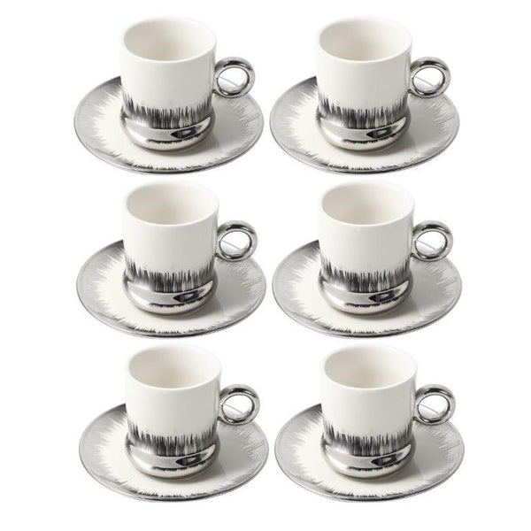 Ceramic Coffee Cup and Saucer Set of 6 Pcs Abstract Print Design 90ml