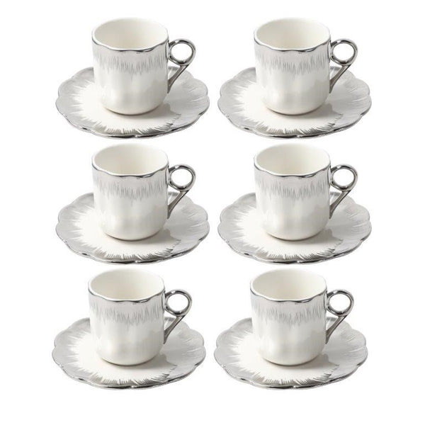 Ceramic Coffee Cup and Saucer Set of 6 Pcs Abstract Print Design 90ml