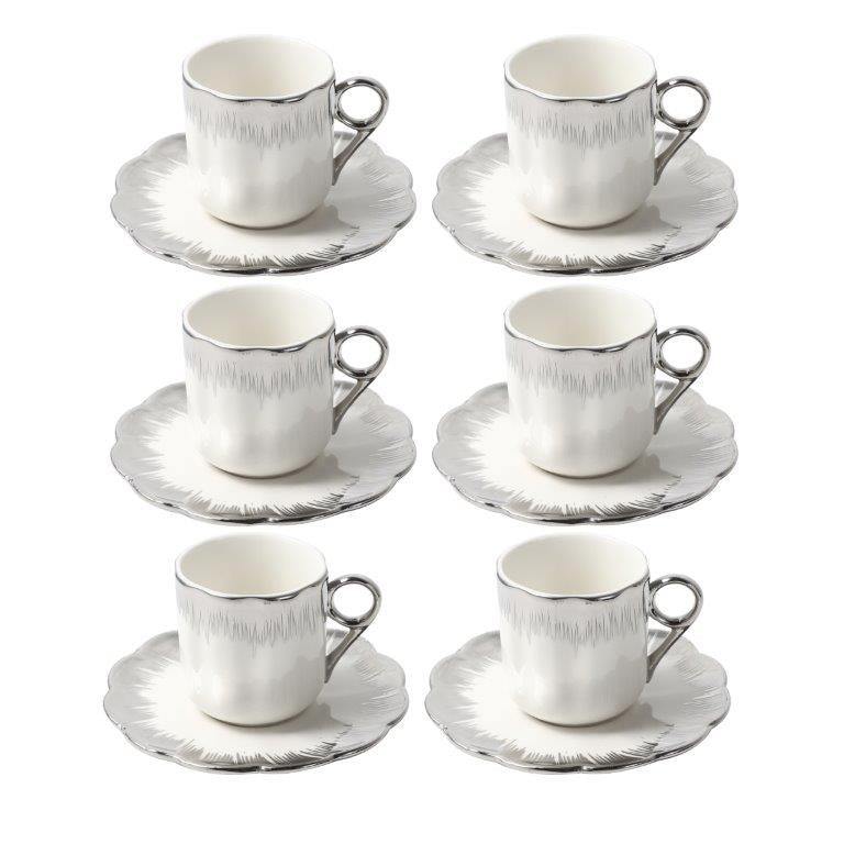 Ceramic Coffee Cup and Saucer Set of 6 Pcs Abstract Print Design 90ml