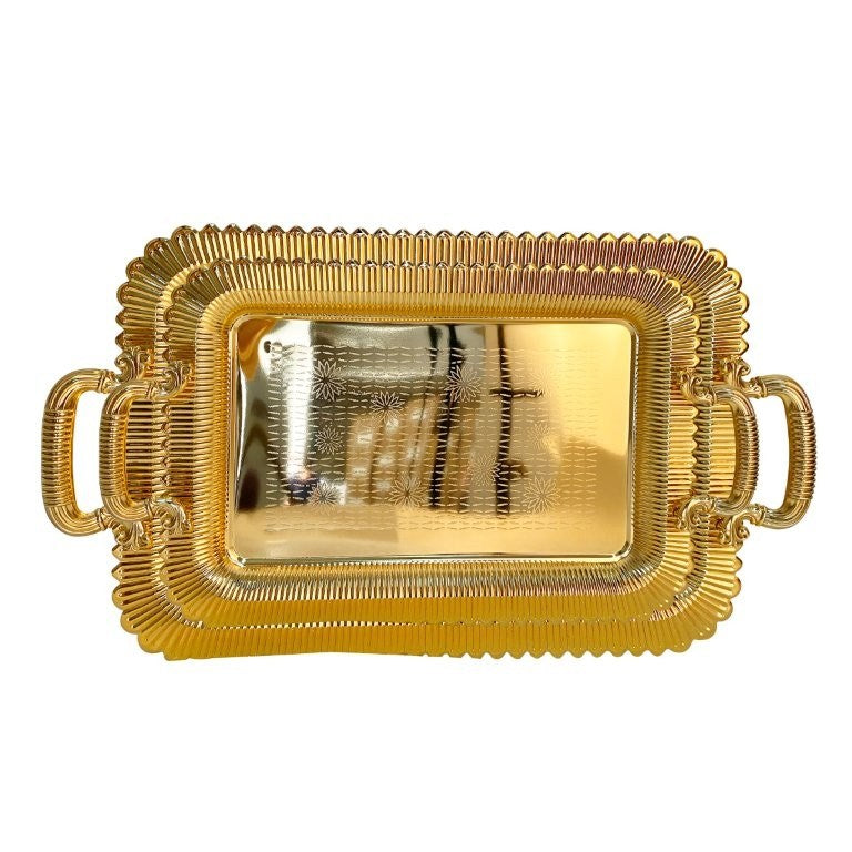 Stainless Steel Rectangular Serving Tray Set of 2 Pcs 35*25/42*30 cm