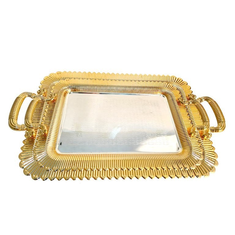 Stainless Steel Rectangular Serving Tray Set of 2 Pcs 35*25/42*30 cm