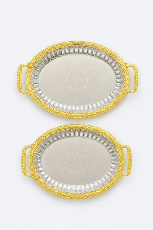 Stainless Steel Serving Tray Set of 2 Pcs 35*26/45*32 cm