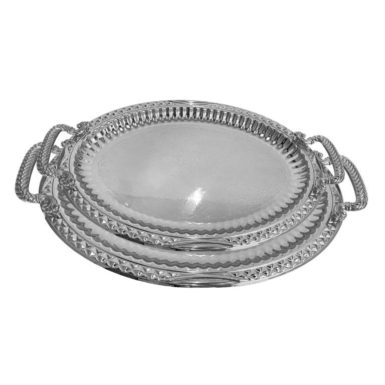 Stainless Steel Oval Serving Tray Set of 2 Pcs 35*26/45*32 cm