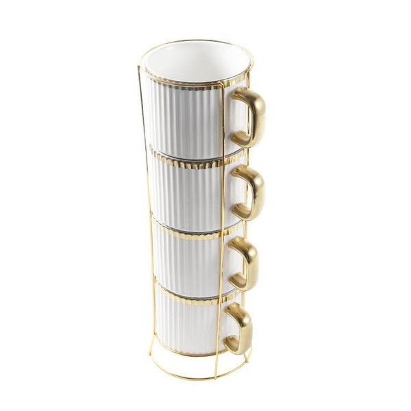 Stackable Ceramic Tea Cup Set of 4 Pcs with Stand 230 ml