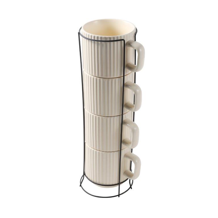 Stackable Ceramic Tea Cup Set of 4 Pcs with Stand 230 ml