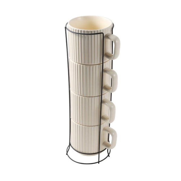 Stackable Ceramic Tea Cup Set of 4 Pcs with Stand 230 ml