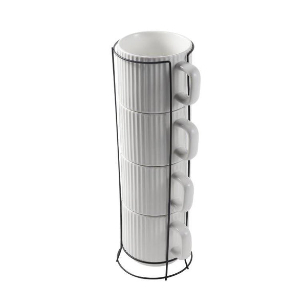 Stackable Ceramic Tea Cup Set of 4 Pcs with Stand 230 ml