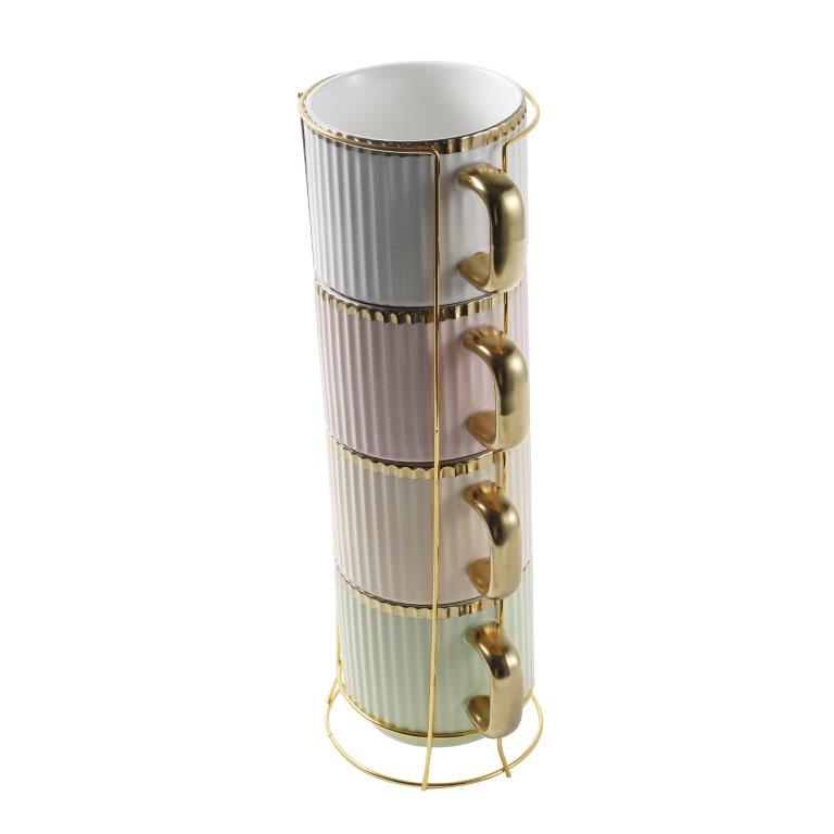 Stackable Ceramic Tea Cup Set of 4 Pcs with Stand 230 ml