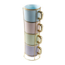 Stackable Ceramic Tea Cup Set of 4 Pcs with Stand 230 ml