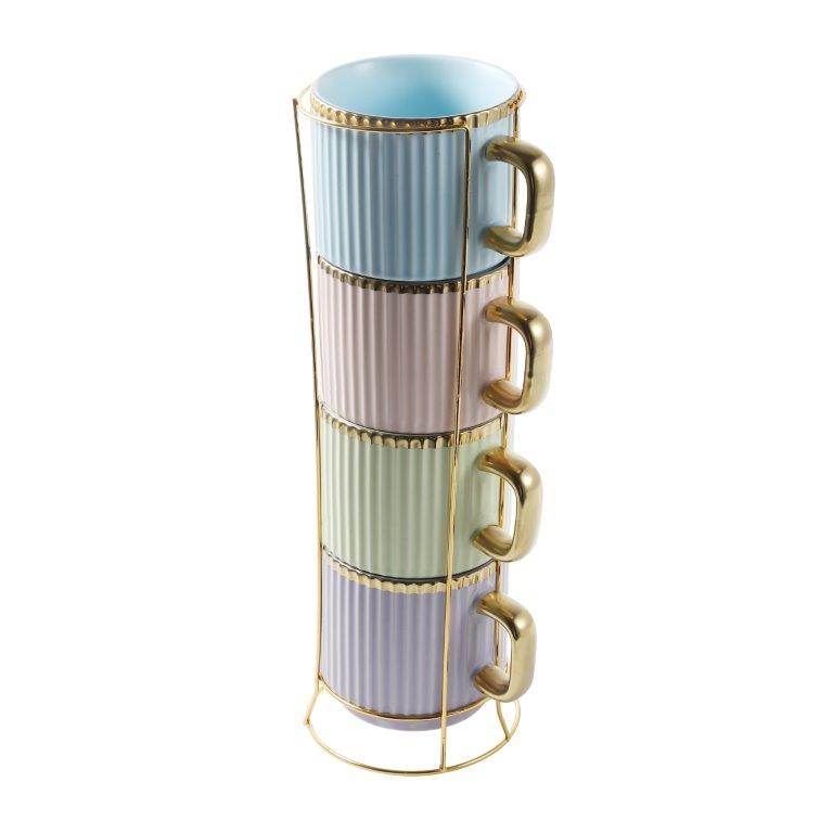 Stackable Ceramic Tea Cup Set of 4 Pcs with Stand 230 ml