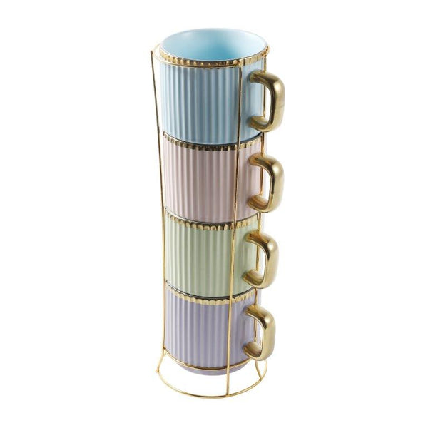 Stackable Ceramic Tea Cup Set of 4 Pcs with Stand 230 ml