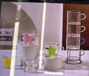Stackable Glass Tea Cup Set of 4 Pcs with Stand 230 ml