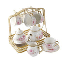 Ceramic Tea Cup and Saucer Set of 17 Pcs with Stand Floral Print