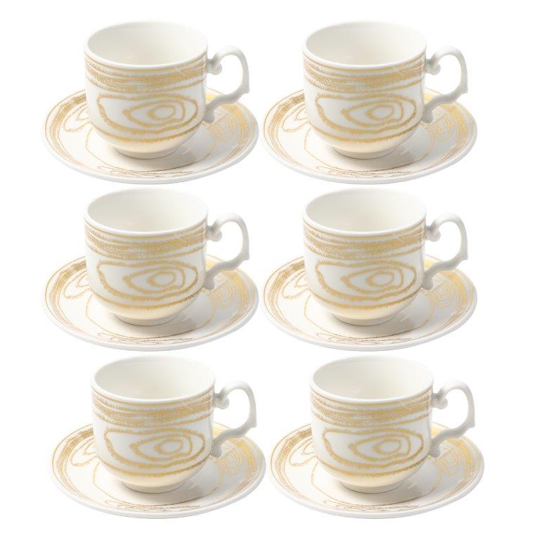 Ceramic Tea Cup and Saucer Set of 6 Pcs Abstract Print 200 ml