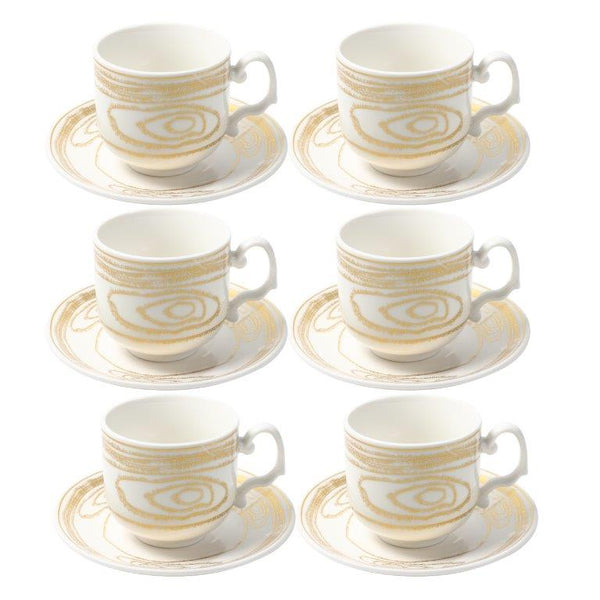 Ceramic Tea Cup and Saucer Set of 6 Pcs Abstract Print 200 ml