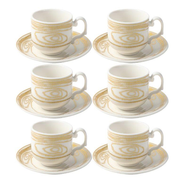 Ceramic Coffee Cup and Saucer Set of 6 Pcs Abstract Print 80 ml