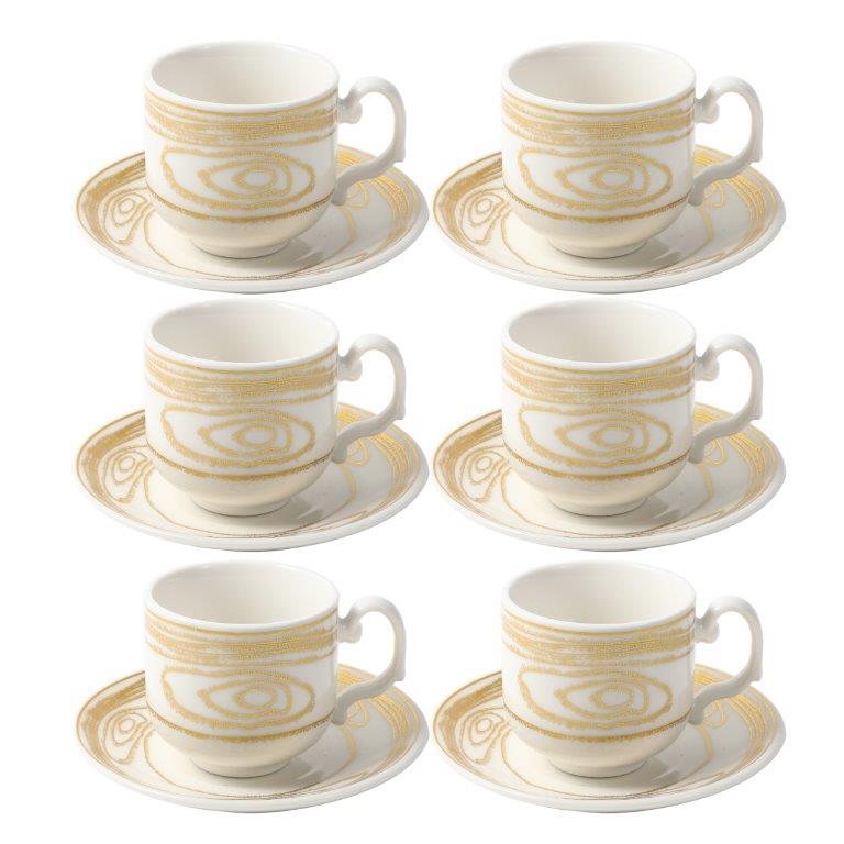 Ceramic Coffee Cup and Saucer Set of 6 Pcs Abstract Print 80 ml