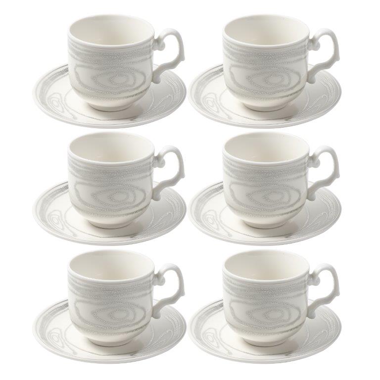 Ceramic Tea Cup and Saucer Set of 6 Pcs Abstract Print 200 ml