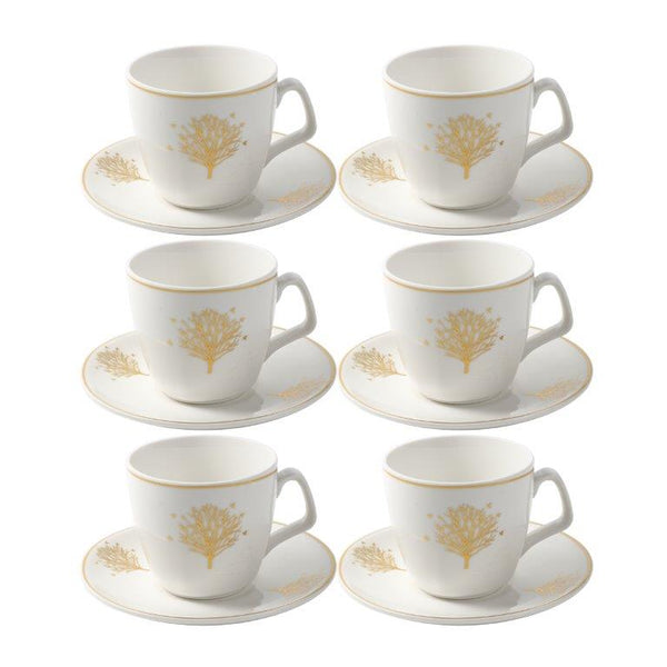 Ceramic Tea Cup and Saucer Set of 6 Pcs Abstract Print 200 ml