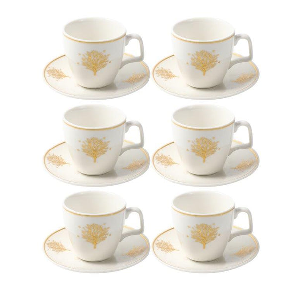 Ceramic Coffee Cup and Saucer Set of 6 Pcs Abstract Print 90 ml
