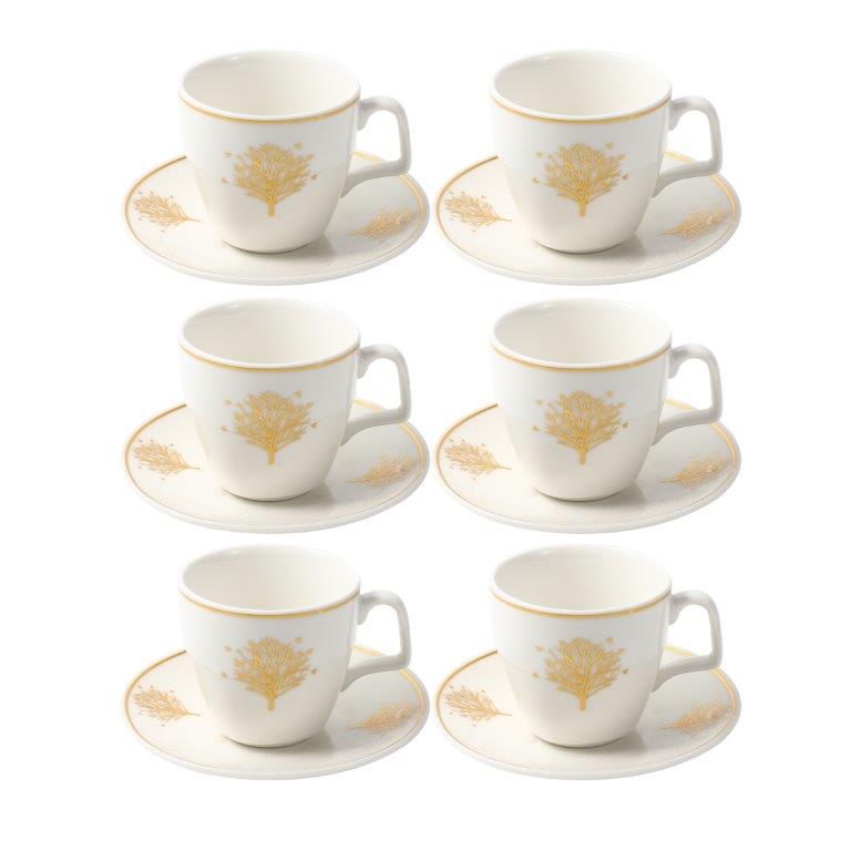 Ceramic Coffee Cup and Saucer Set of 6 Pcs Abstract Print 90 ml