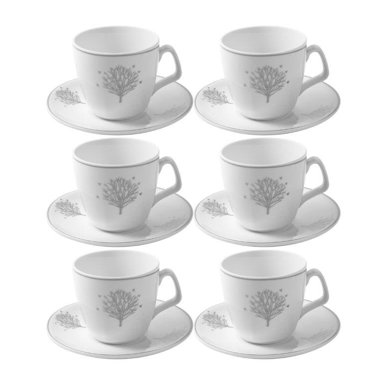 Ceramic Tea Cup and Saucer Set of 6 Pcs Abstract Print 200 ml