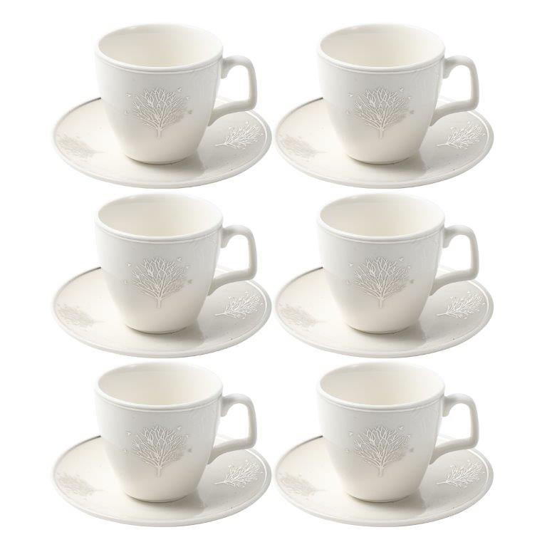 Ceramic Coffee Cup and Saucer Set of 6 Pcs Abstract Print 90 ml