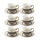 Ceramic Tea Cup and Saucer Set of 6 Pcs Abstract Print 200 ml
