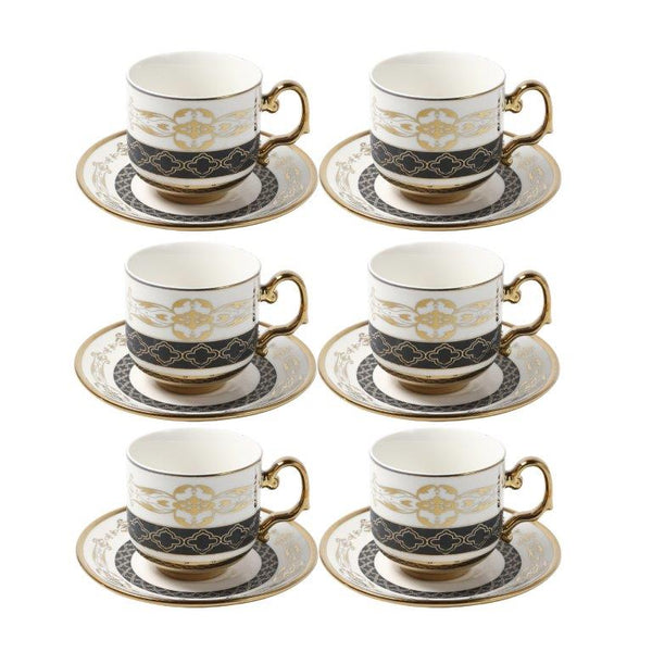 Ceramic Tea Cup and Saucer Set of 6 Pcs Abstract Print 200 ml