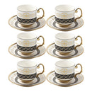 Ceramic Coffee Cup and Saucer Set of 6 Pcs Abstract Print 80 ml