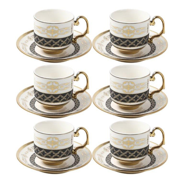 Ceramic Coffee Cup and Saucer Set of 6 Pcs Abstract Print 80 ml