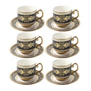 Ceramic Tea Cup and Saucer Set of 6 Pcs Abstract Print 200 ml