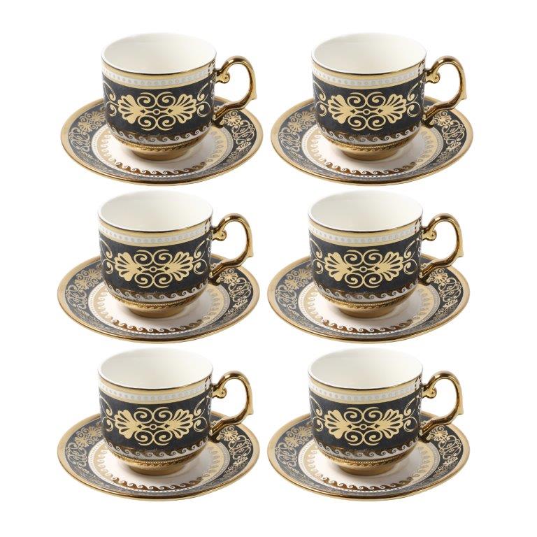 Ceramic Tea Cup and Saucer Set of 6 Pcs Abstract Print 200 ml