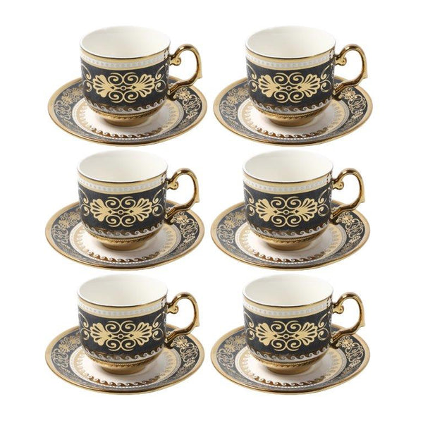 Ceramic Tea Cup and Saucer Set of 6 Pcs Abstract Print 200 ml