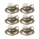 Ceramic Coffee Cup and Saucer Set of 6 Pcs Abstract Print 80 ml