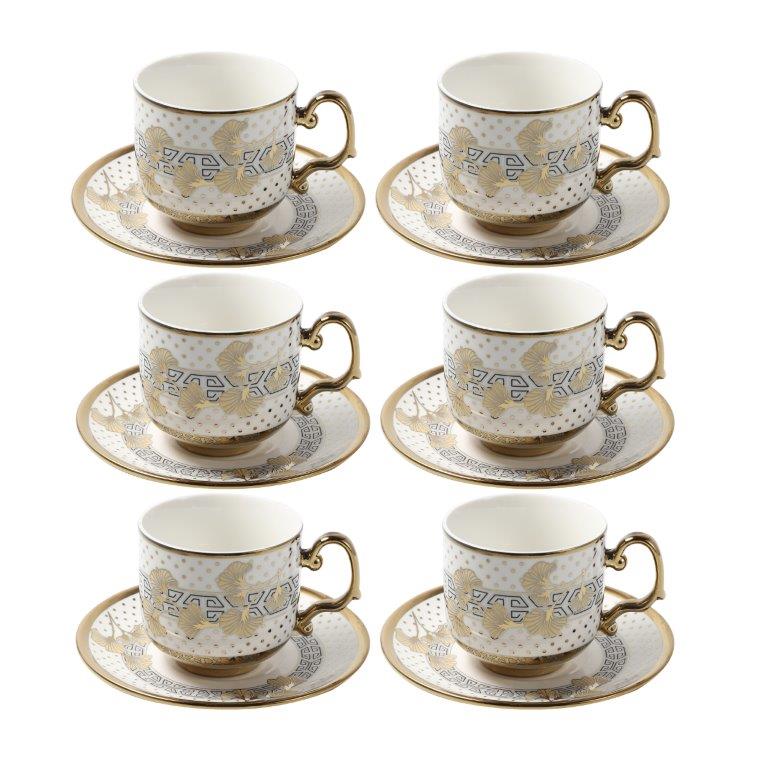 Ceramic Tea Cup and Saucer Set of 6 Pcs Abstract Print 200 ml