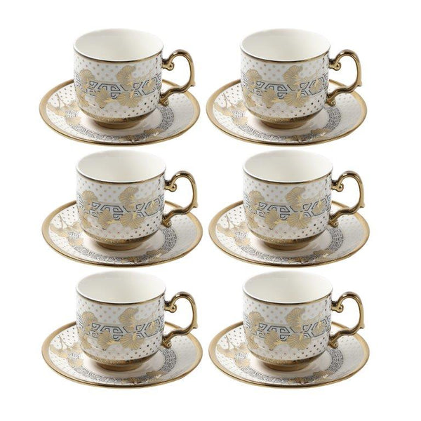 Ceramic Tea Cup and Saucer Set of 6 Pcs Abstract Print 200 ml