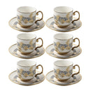 Ceramic Coffee Cup and Saucer Set of 6 Pcs Abstract Print 80 ml