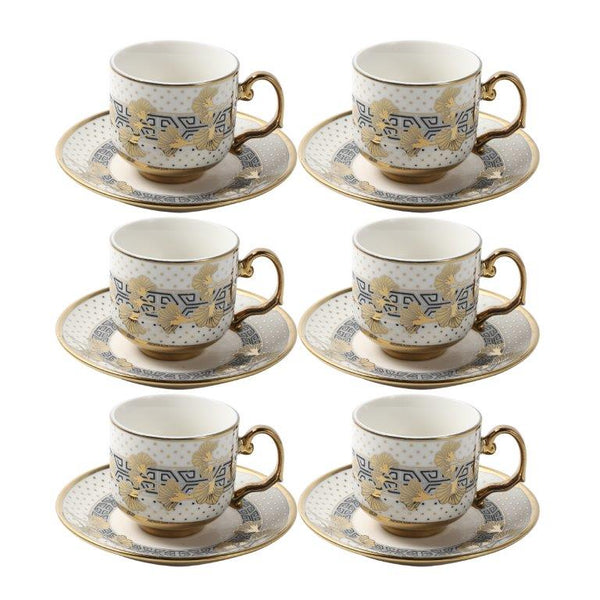 Ceramic Coffee Cup and Saucer Set of 6 Pcs Abstract Print 80 ml