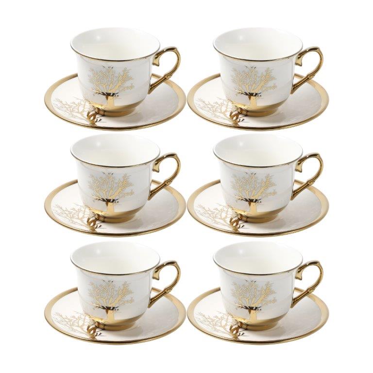Ceramic Tea Cup and Saucer Set of 6 Pcs Abstract Print 200 ml