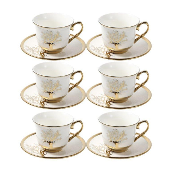 Ceramic Tea Cup and Saucer Set of 6 Pcs Abstract Print 200 ml