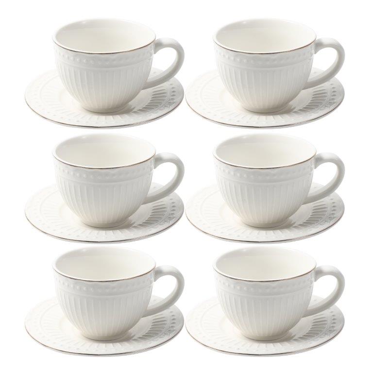 Ceramic Tea Cup and Saucer Set of 6 Pcs Abstract Print 200 ml