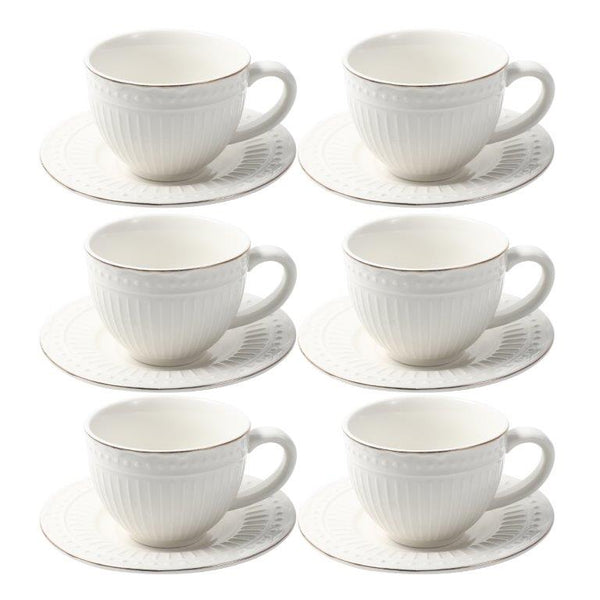 Ceramic Tea Cup and Saucer Set of 6 Pcs Abstract Print 200 ml