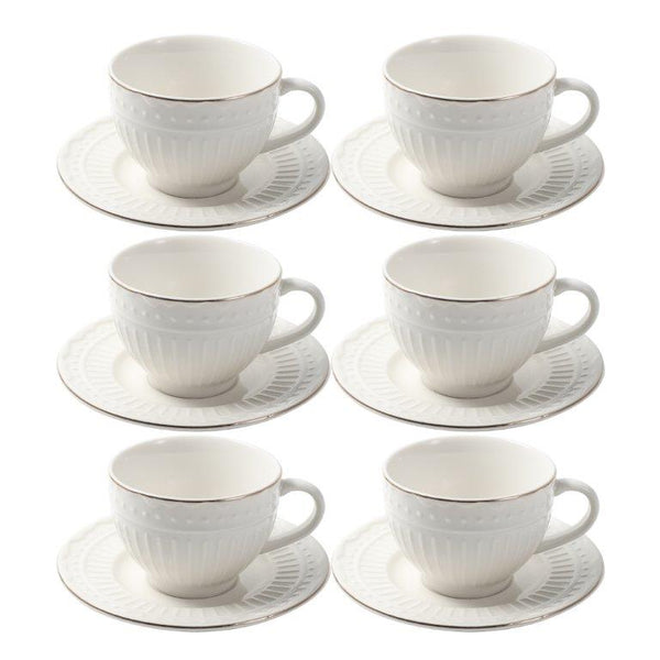 Ceramic Coffee Cup and Saucer Set of 6 Pcs Abstract Print 80 ml